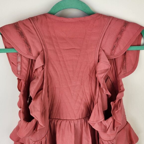 IRO Paris Brone Tie Front Ruffle Top Pink sz FR 40/ US 8 - Picture 5 of 13